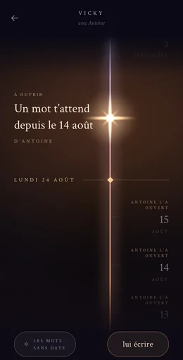 Le fil du temps de la capsule, avec les dates qui s’allument